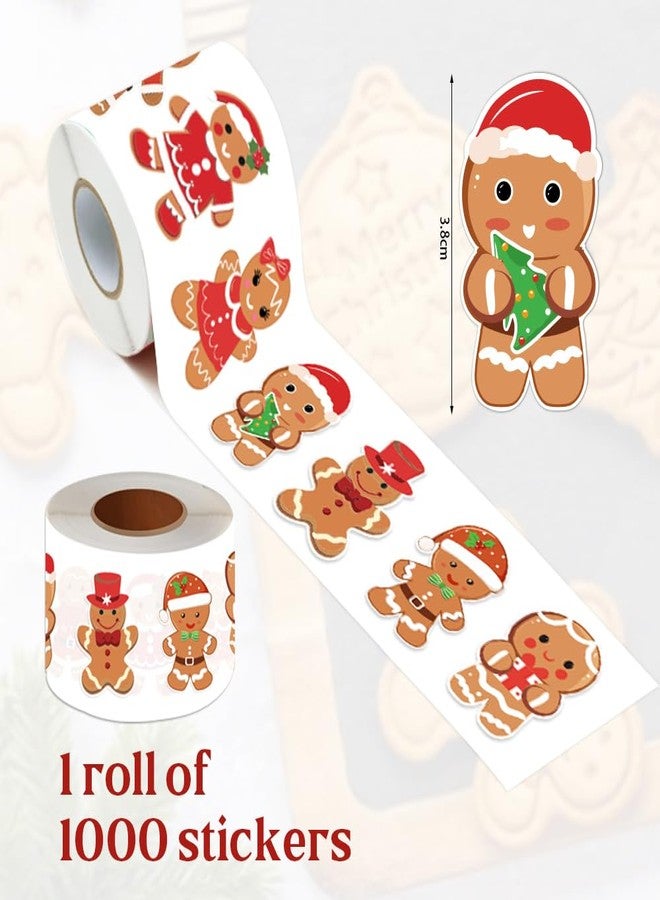 AWEELON 1000Pcs Christmas Stickers Roll Gingerbread Man Decals 10 Designs Funny Cartoon Xmas Adhesive Decorative Seal Stickers for Gift Greeting Card Party Supplies - Image 2